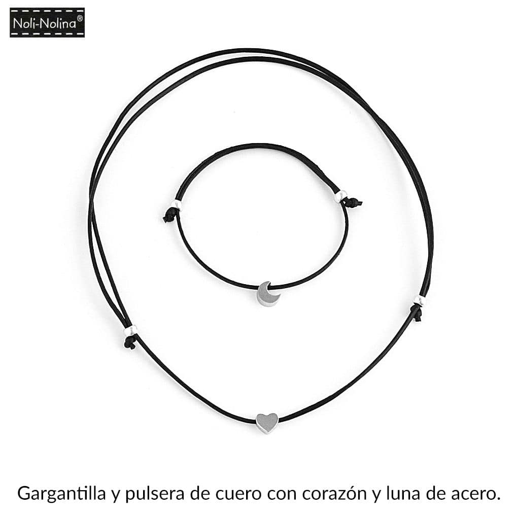 Conjunto gargantilla y pulsera de corazón y luna