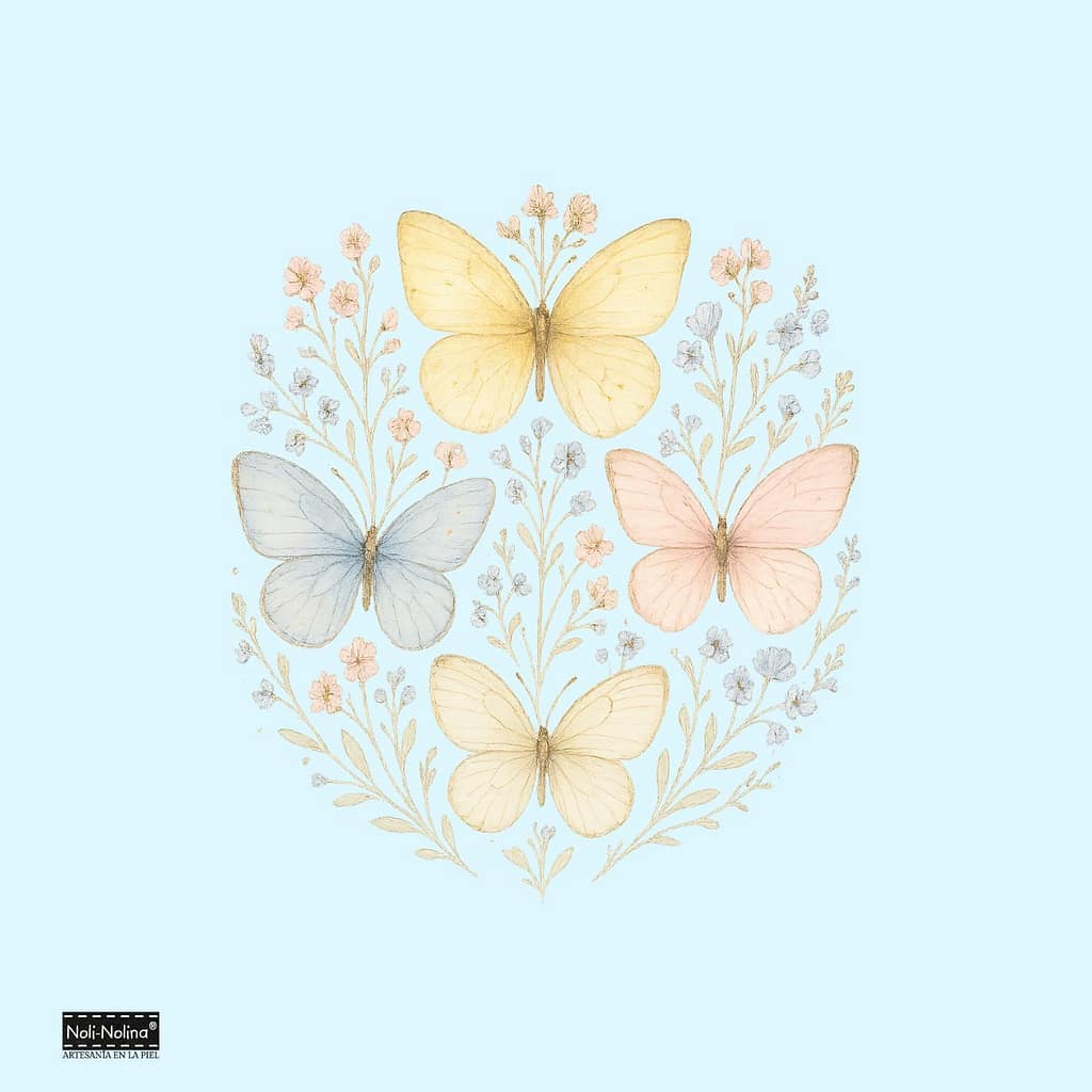 Neceser con diseño de mariposas pastel estilo botanical, parte del conjunto personalizado para profesora Raquel.