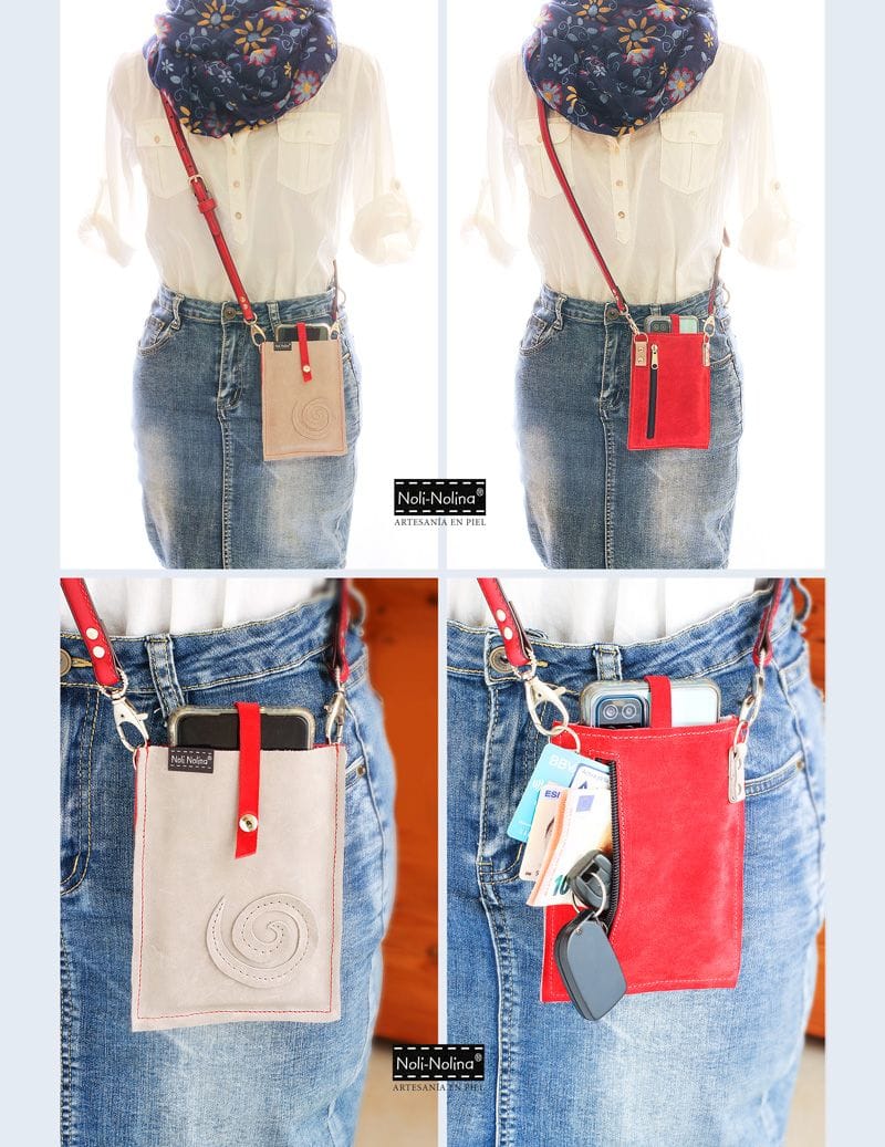 Funda para móvil realizada en piel roja y gris