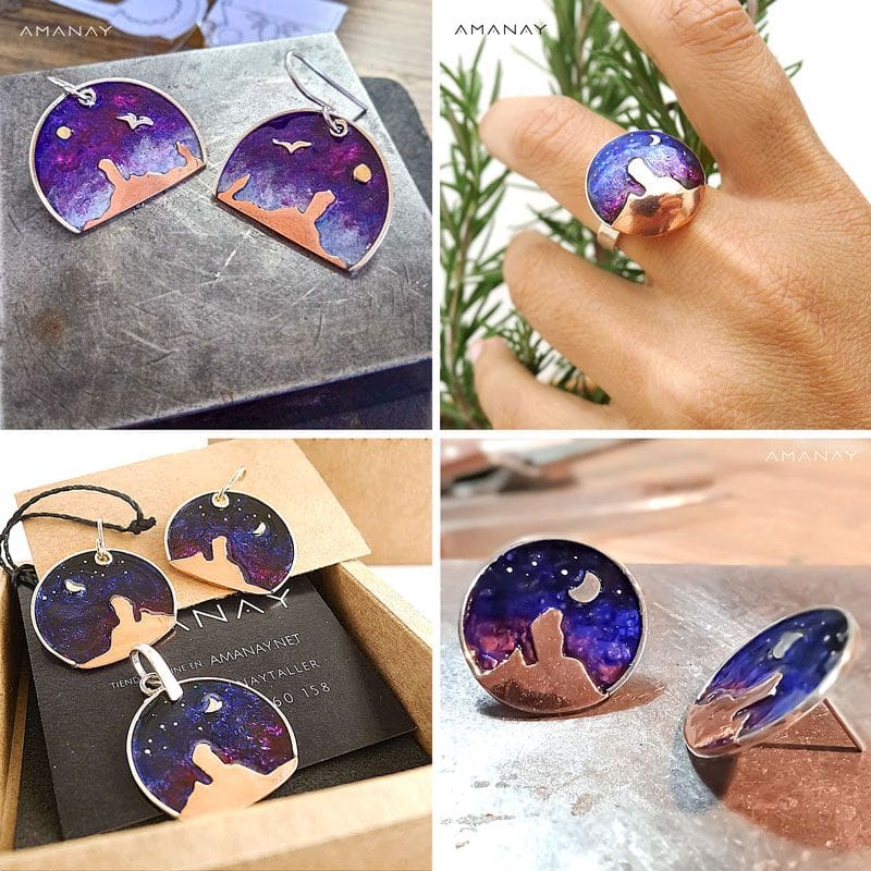colección de pendientes y anillo roque nublo de la joyería amanay