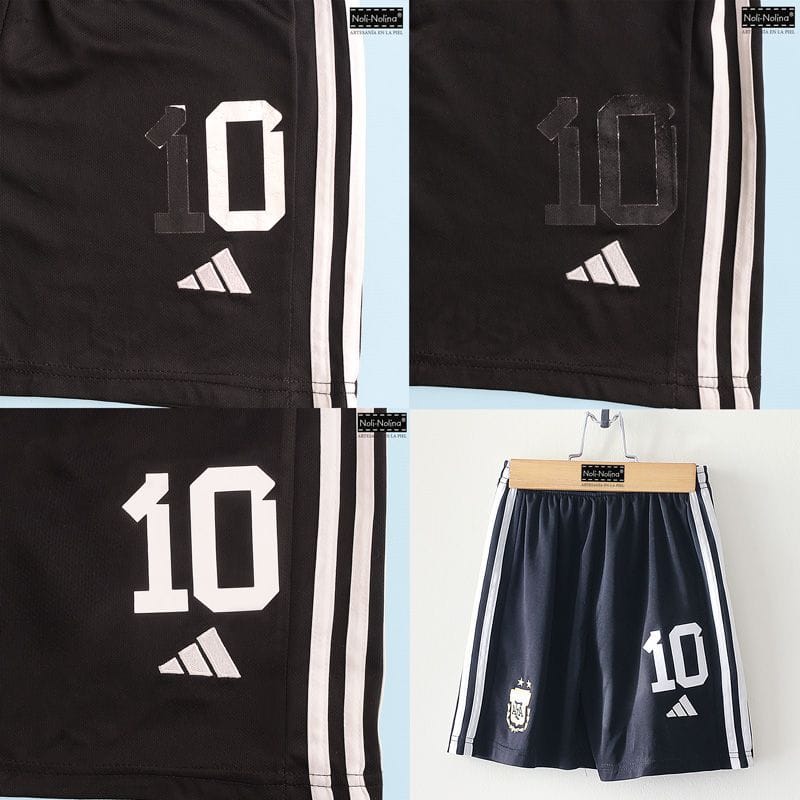 Antes y después de una reparación de pantalón de equipaje de fútbol de la selección nacional argentina