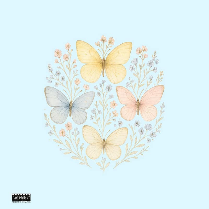 Neceser con diseño de mariposas pastel estilo botanical, parte del conjunto personalizado para profesora Raquel.